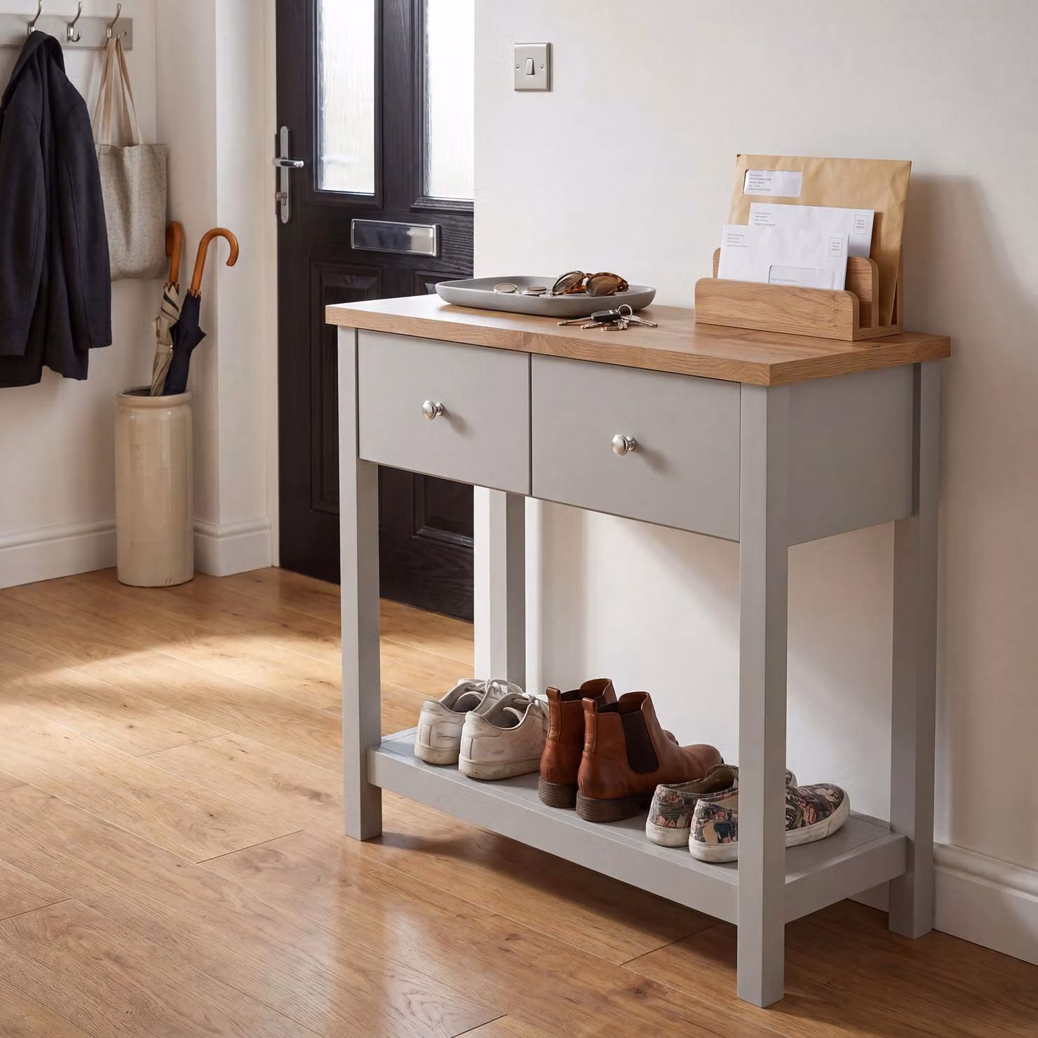 Vida Designs Arlington 2 Drawer Console Table Storage Organiser in Grey – 6