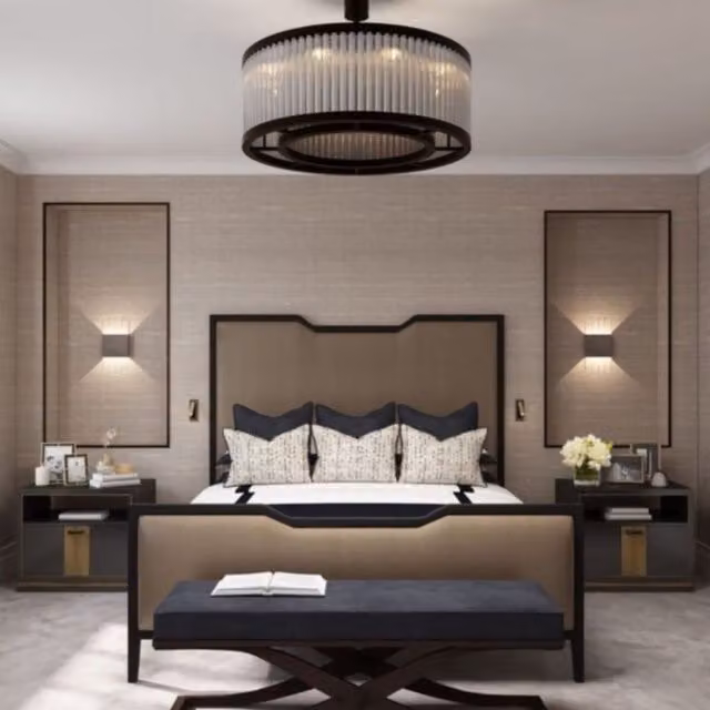 HOB Furniture Washington Curve Super King Bed in Mink Light Brown French Velvet