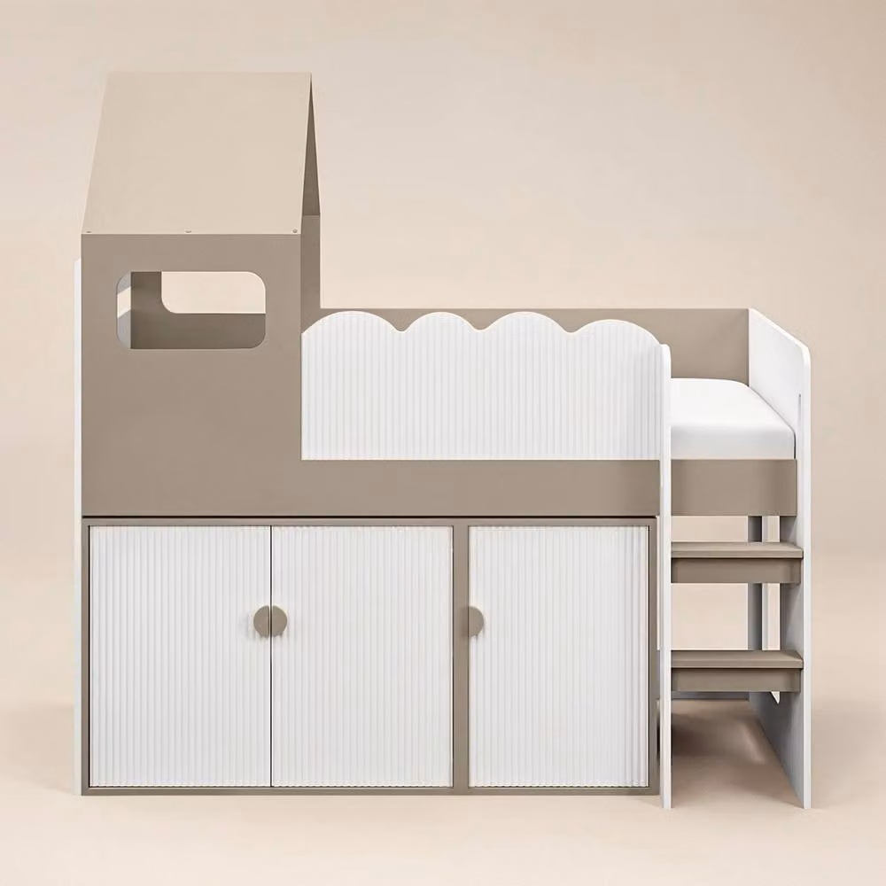 Flair Calista Ribbed House Mid Sleeper Bed with Storage in White, H 194.5 x W 90 x D 200 cm – 2