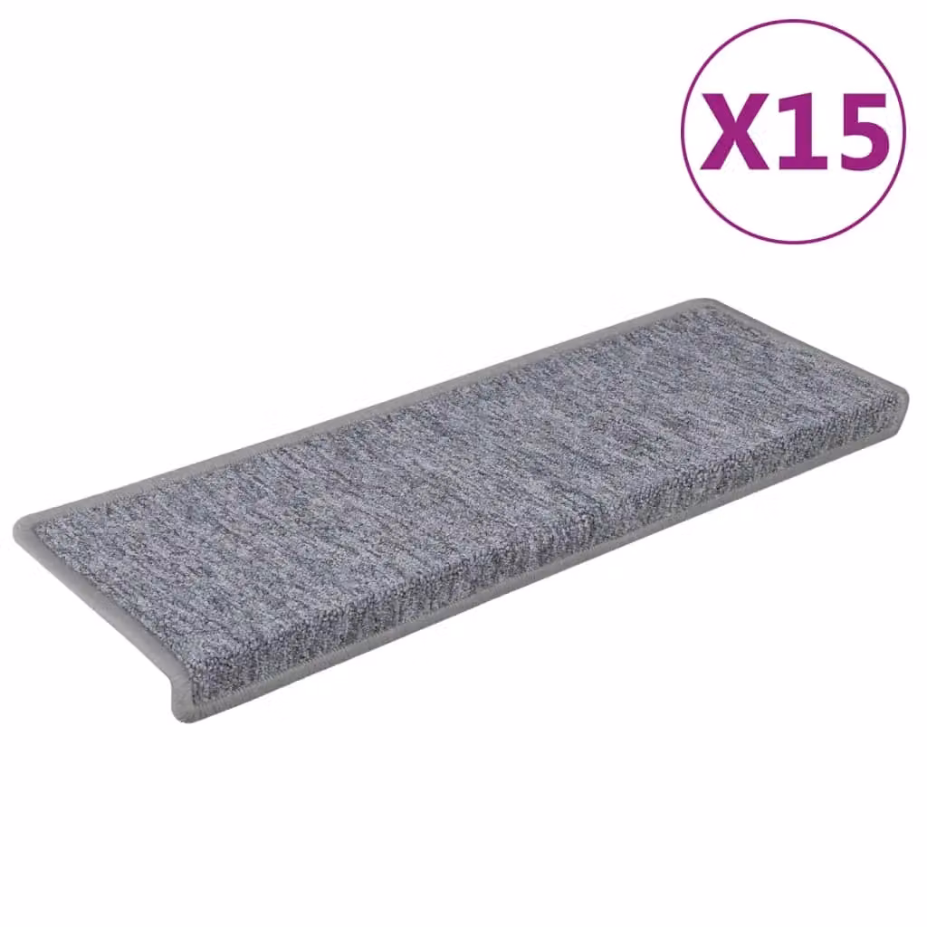 Berkfield Home Self-Adhesive Carpet Stair Treads, 15 Pieces, White and Grey, W: 65 cm, D: 21 cm, H: 4 cm – 2