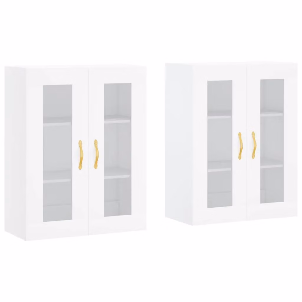 Berkfield Home Set of 2 White Wall Mounted Cabinets with Glass Doors and Internal Shelves