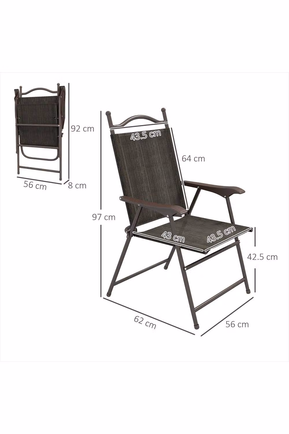 ERGOVEXA Set of Two Folding Garden Chairs in Brown with Armrests and Textilene Fabric – 2