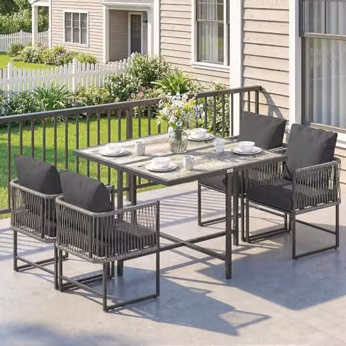 Outsunny 4-Seater Garden Dining Set with Space-Saving Chairs, Black and Grey, W/D/H: 108 x 72.5 x 43 cm – 7