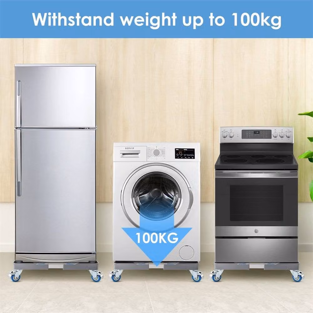Nordara Adjustable Fridge and Washing Machine Trolley Stand in Metallic Silver – 3