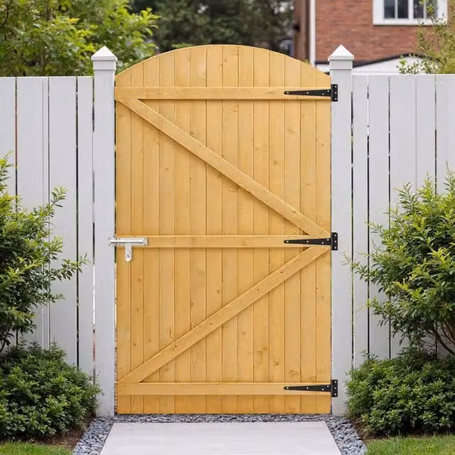 Darphe Arched Top Wooden Garden Gate with Ledged and Braced Frame in Brown, W/H: 105 x 180 cm