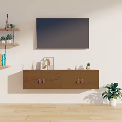 vidaXL Set of 2 Wall-Mounted Pine Wood Cabinets in Brown, W: 60 cm, D: 30 cm, H: 30 cm – 2