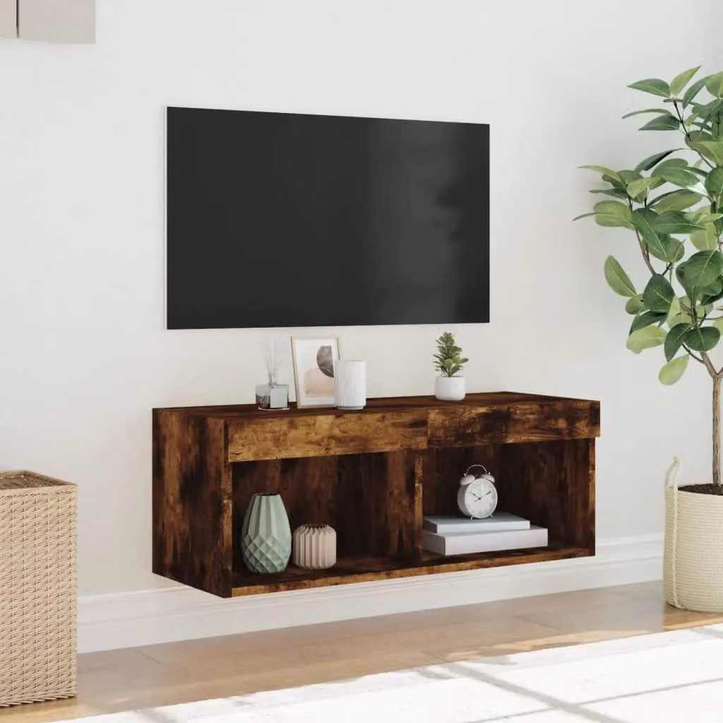 Berkfield Home TV Cabinet with LED Lights in Smoked Oak Brown, W/D/H: 80 x 30 x 30 cm – 4
