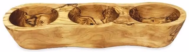 Verano Brown Solid Olive Wood 3 Section Snack Sharing Boat, Length: 35 cm – 1