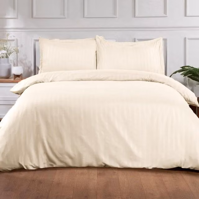 Brentfords Yellow Satin Stripe Microfibre Duvet Cover and Pillowcase Set, Reversible, W: 90 cm x L: 200 cm