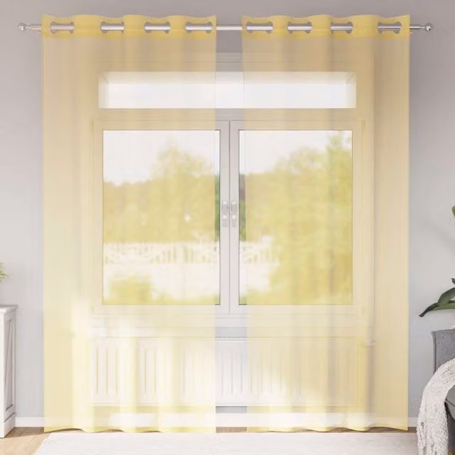 Berkfield Home Yellow Voile Eyelet Curtains, 2 Pack