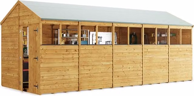 BillyOh Switch Overlap Apex Wooden Garden Shed in Brown with Windows and Double Doors