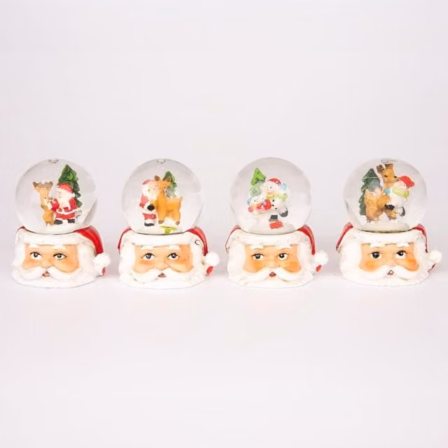 Shatchi Christmas Mini Snowglobe Water Ball with Santa, Reindeer and Snowman Scene in Red and Multicolour