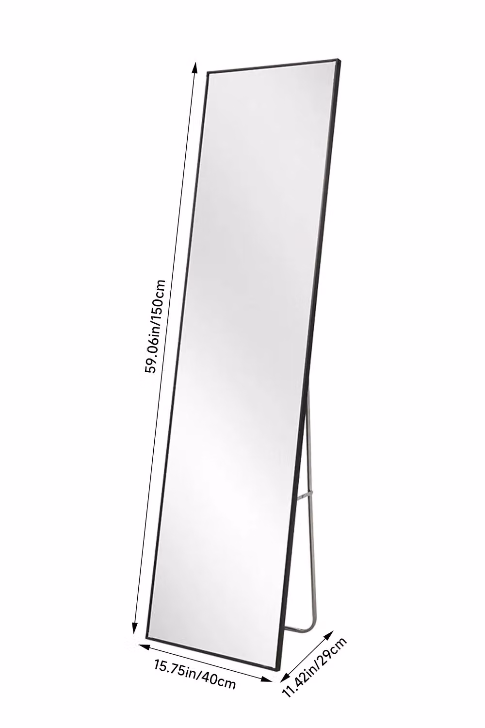 H&O Direct Modern Slim Frame Full Length Floor Standing Mirror in Black, W: 40 cm, H: 150 cm – 3