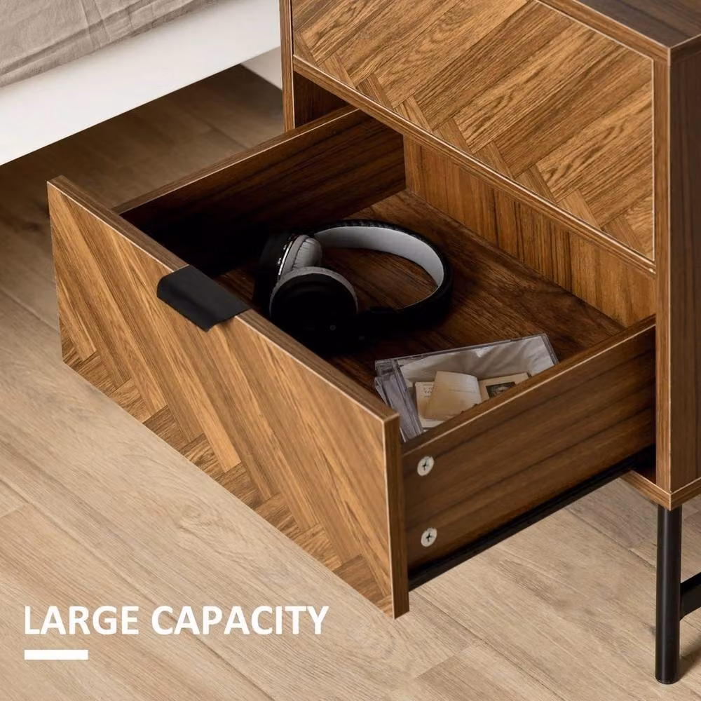 FORGEVIO Set of 2 Brown Bedside Tables with 2 Drawers and Metal Accents – 3