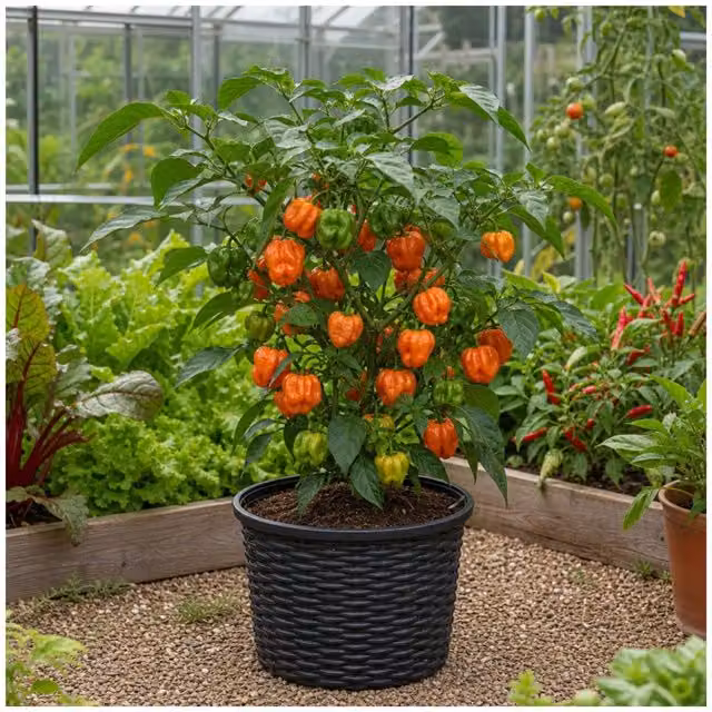 Plants By Post Scotch Bonnet Chilli Pepper Live Plant, Red and Orange