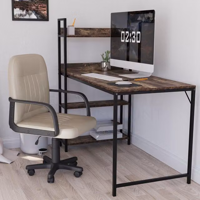 Vida Designs Morton Ergonomic Fabric Office Chair with Armrests in Beige