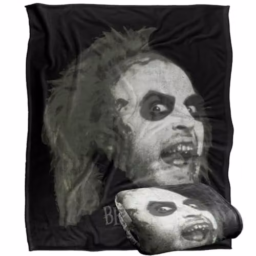 LOGOVISION Beetlejuice 1988 Large Face Super Soft Fleece Throw Blanket, Multicolour, W: 127 cm x D: 152.4 cm – 1