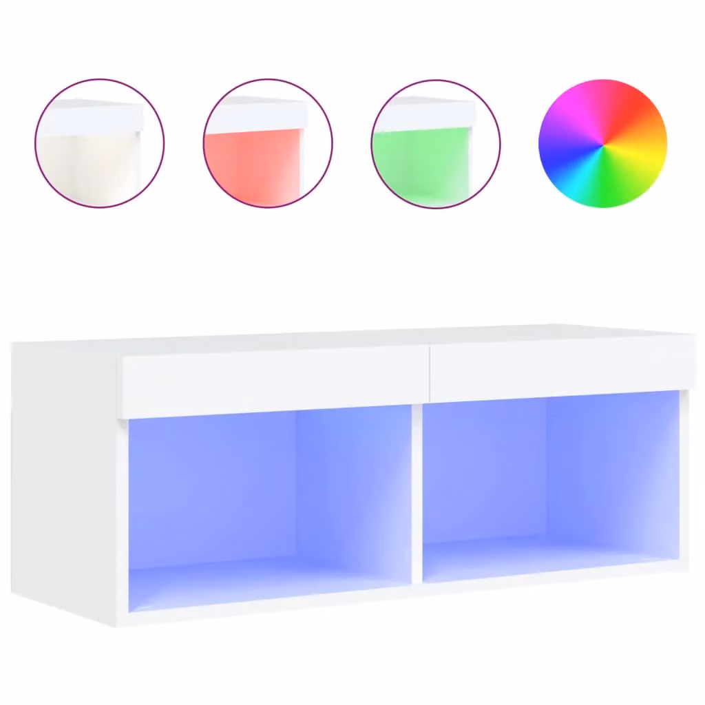 Berkfield Home Modern White TV Cabinet with Integrated LED Lights, W/D/H: 80 x 30 x 30 cm – 2