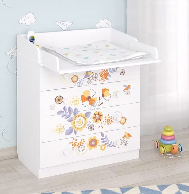 Shefa Line Shefa 800 Kids Changing Dresser in White and Multicolour Bike Tour Design