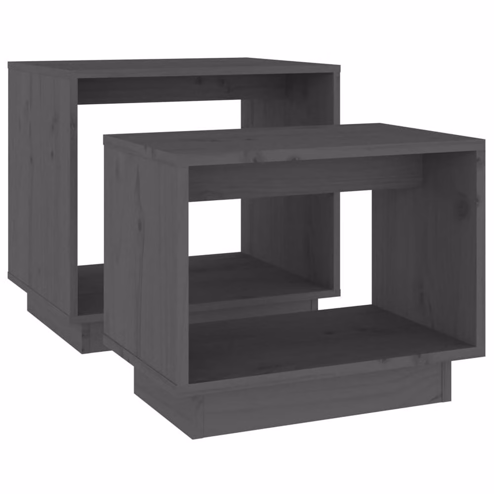 Berkfield Home Nesting Coffee Tables, Set of 2, Grey Solid Pine Wood – 4
