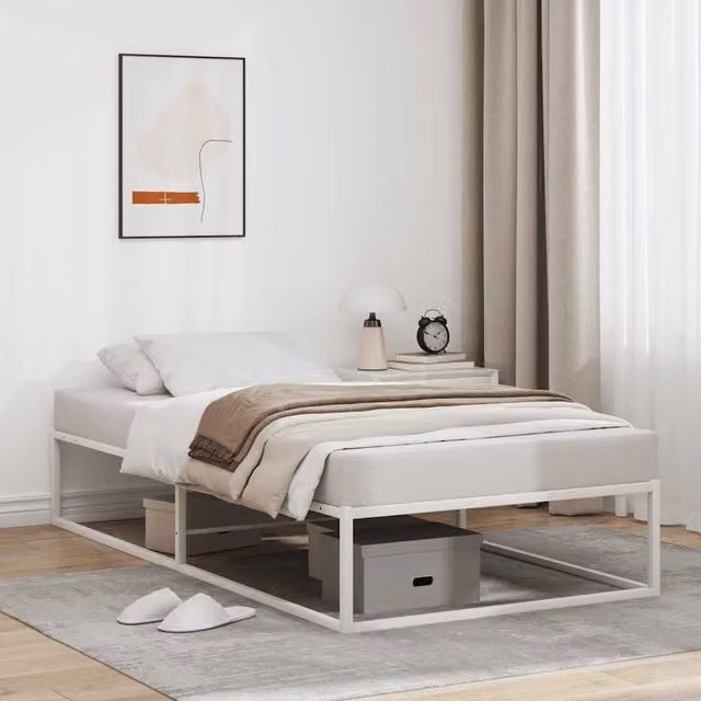 Berkfield Home Metal Bed Frame in White, W/D/H: 90 x 200 cm