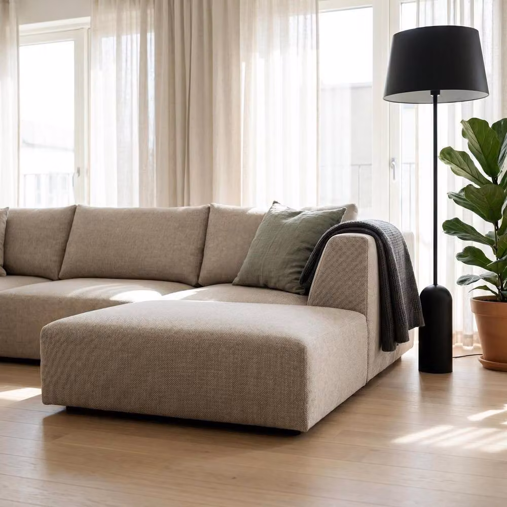 Abakus Direct Tokyo Large L-Shape Corner Sofa in Beige Brushed Tweed Fabric with Deep Seats – 2