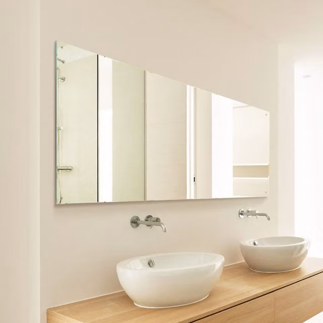 MirrorOutlet Rectangular Clear Glass Wall Mirror with 4 Holes and Polished Edges
