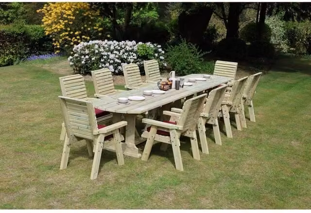 Churnet Valley Garden Furniture Ltd Ergo Large 10 Seater Garden Furniture Set in Brown, W/D/H: 250 x 120 x 103 cm