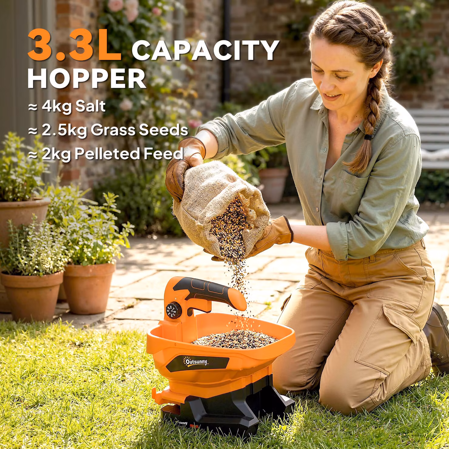 Outsunny Cordless Handheld Seed Spreader with Adjustable Scatter Width and Flow, Orange – 4