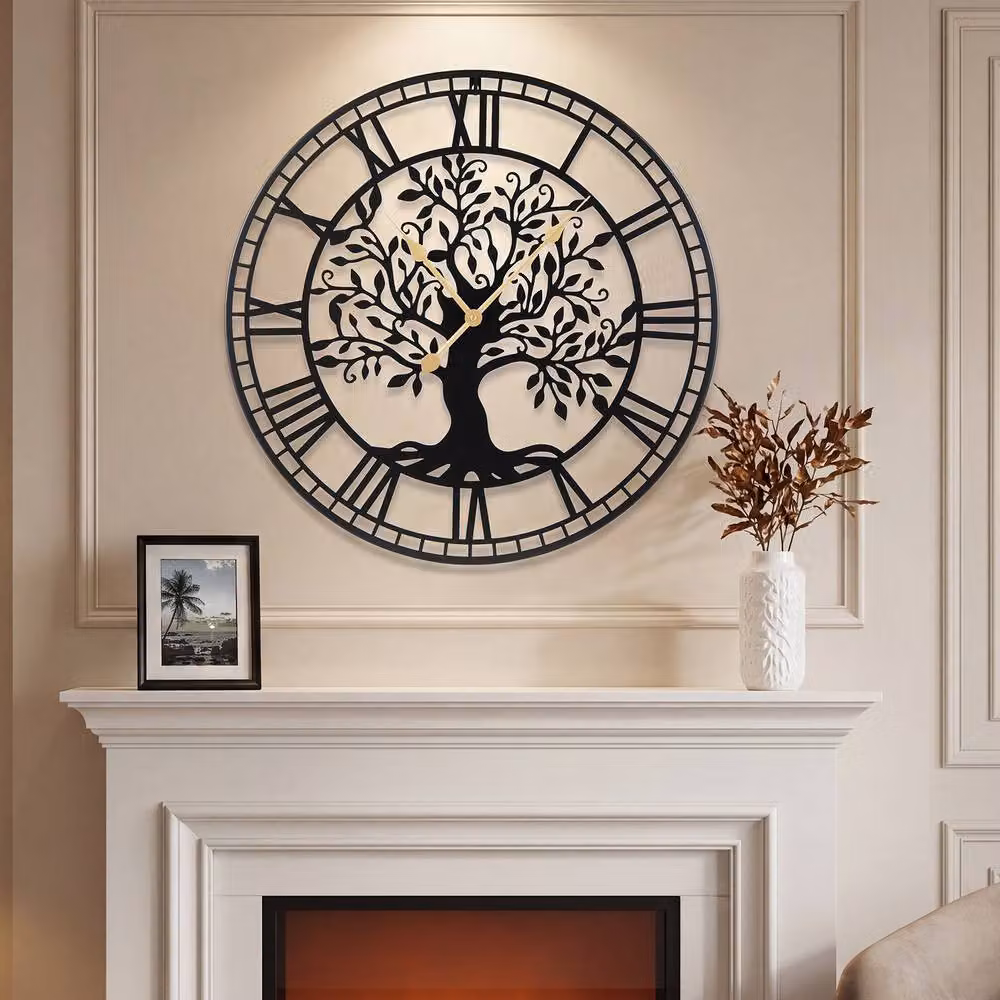 Gymax Tree of Life Metal Wall Clock, Black, Diameter: 68 cm – 3