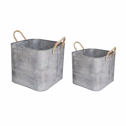Ivyline Galvanised Steel Square Planter Set of 2 in Silver, W: 37.5 cm, D: 34.5 cm, H: 37.5 cm – 2