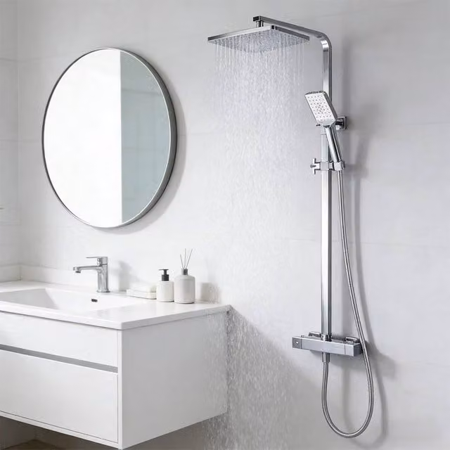 Kelvenix Thermostatic Shower Mixer Set with Rain Overhead Shower and Hand Shower in Chrome Silver