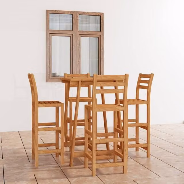 Berkfield Home 5 Piece Outdoor Bar Set in Brown Oiled Solid Acacia Wood