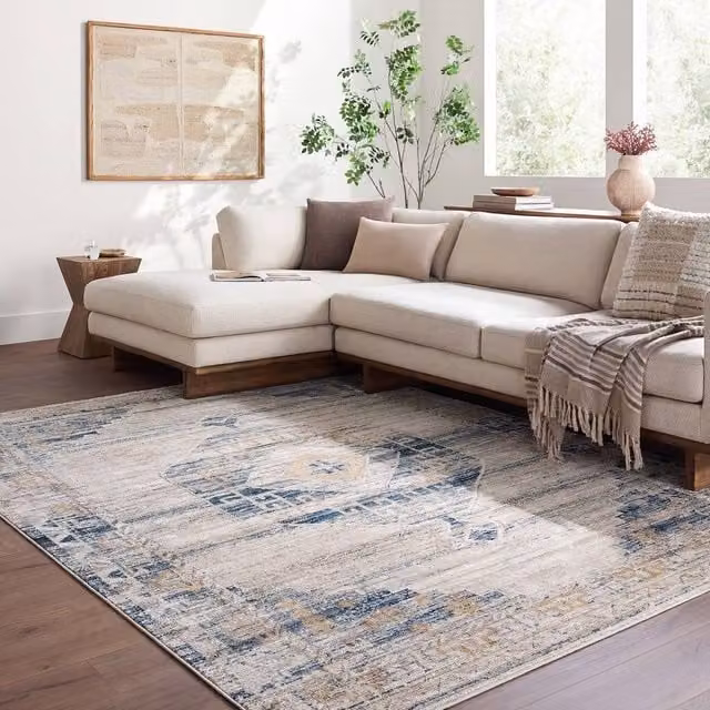 Livabliss Fifth Avenue Vintage Traditional Fringe Living Room Rug in Grey, Brown and Green, W: 155 cm, L: 220 cm