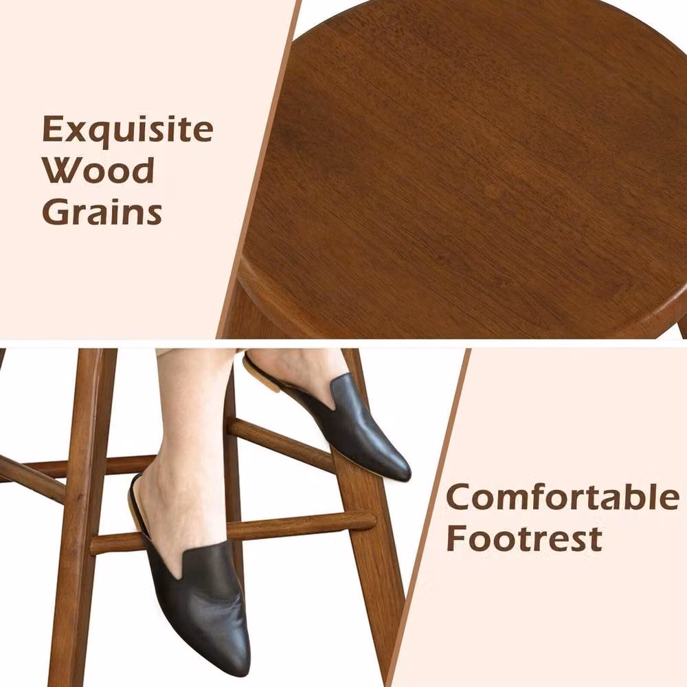 VOGREX 2 Pack Swivel Backless Brown Rubberwood Counter Stools – 6