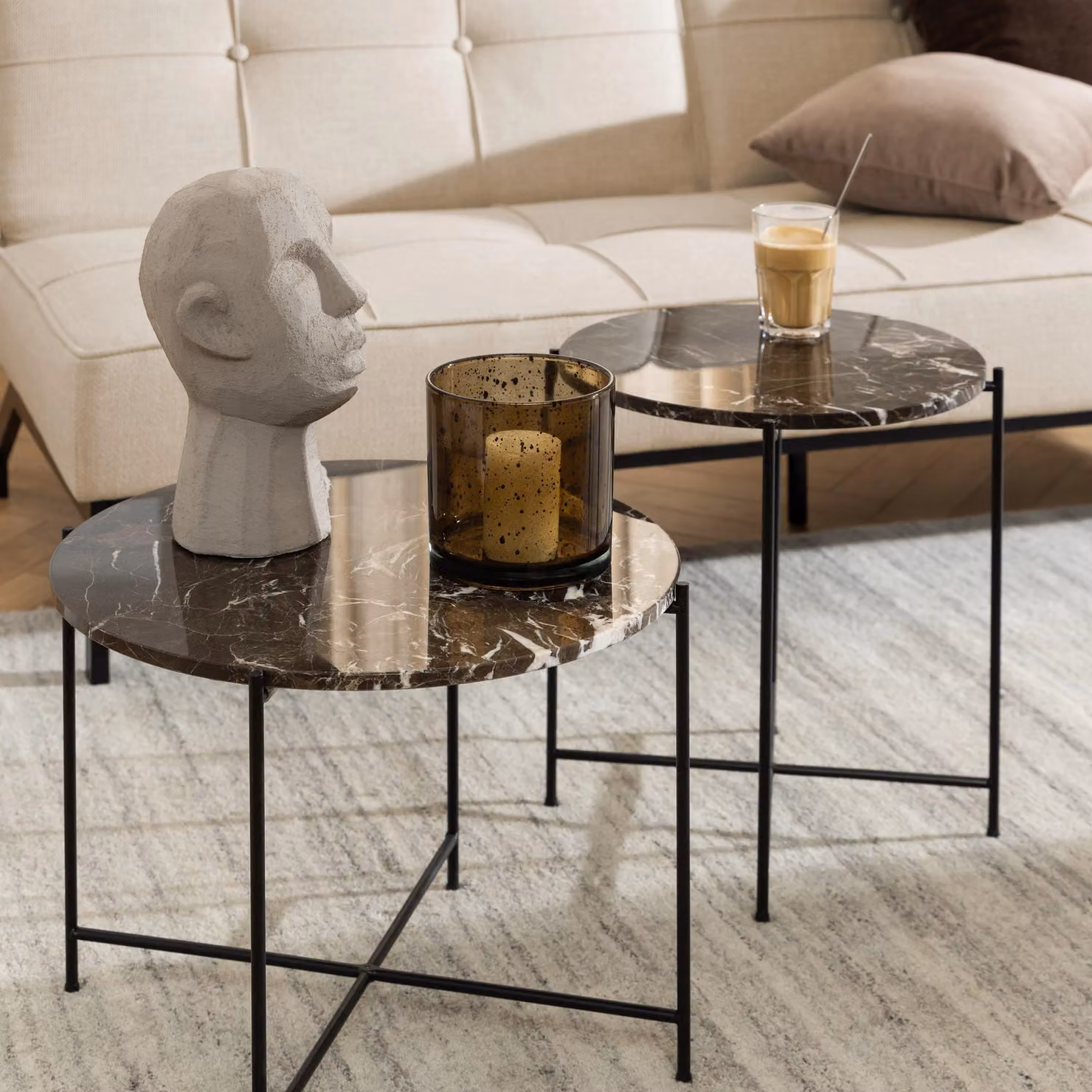 Furniture To Go Avila Modern Round Side Table with Brown Marble Top, W: 52 cm, D: 40 cm – 3