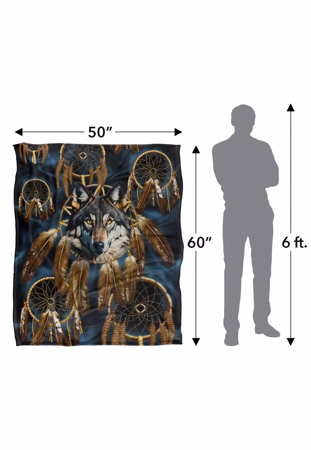 JQ Licensing Dreamcatcher Wolf Silky Touch Super Soft Throw Blanket, White, W/D/H: 152 x 127 cm – 8
