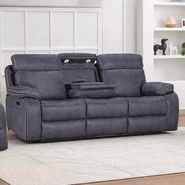 Furnishings For Less UK Tokyo Grey Leatheraire 3 Seater Electric Recliner Sofa with USB Charging, Cup Holders and LED Lighting