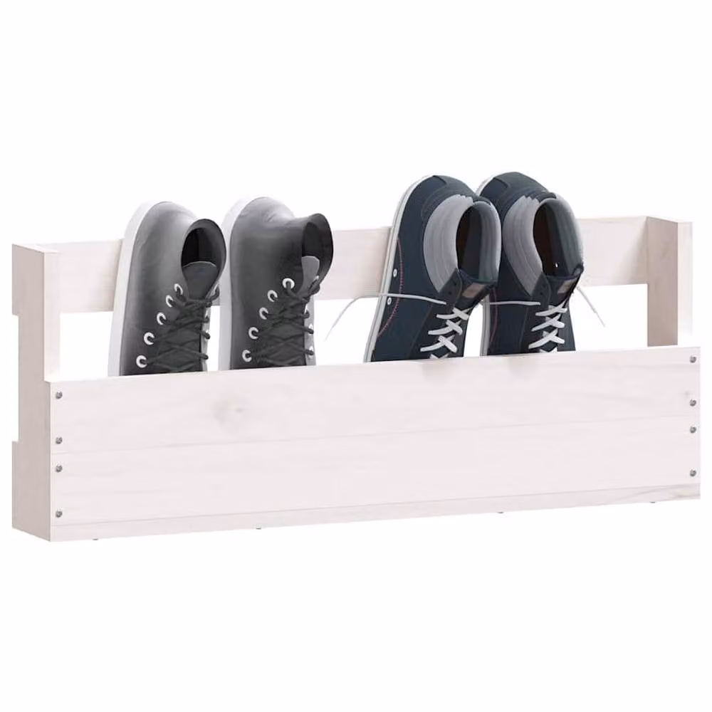 Berkfield Home Set of 2 White Wall-mounted Shoe Racks in Solid Pine Wood, W: 59 cm, D: 23 cm, H: 9 cm – 2