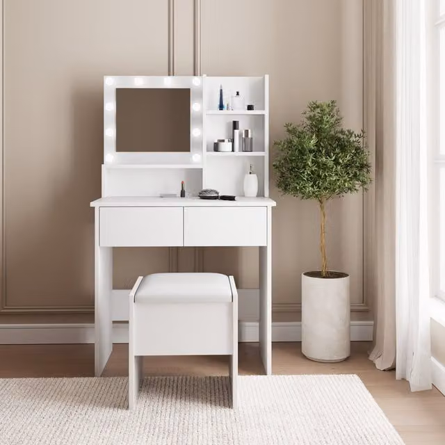 GFW Eva LED Dressing Table Set in White