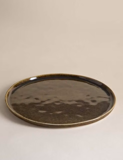 M&S Khaki Green Reactive Glaze Stoneware Dinner Plate