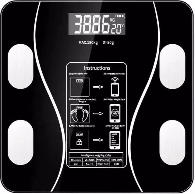 VOGREX Digital Smart Bathroom Scales in Black with App Control and Body Composition Analysis