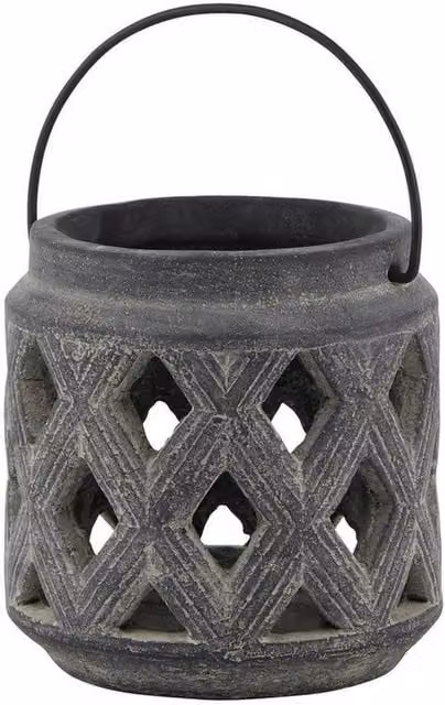 Lemon Pavilion Amalfi Lattice Ceramic Lantern in Grey, W: 15 cm, D: 15 cm, H: 15 cm – 1