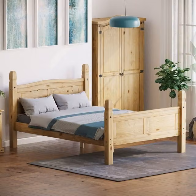 Vida Designs Corona Solid Pine Wood Bed Frame with High Foot End, W/D/H: 149 x 110 x 140 cm