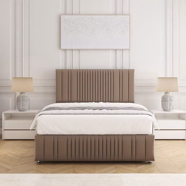 BSSPOKE Rosie Plush Velvet Divan Bed Set with 24 inch Headboard and Mattress in Bronze, Single, W/D/H: 90 x 190 cm