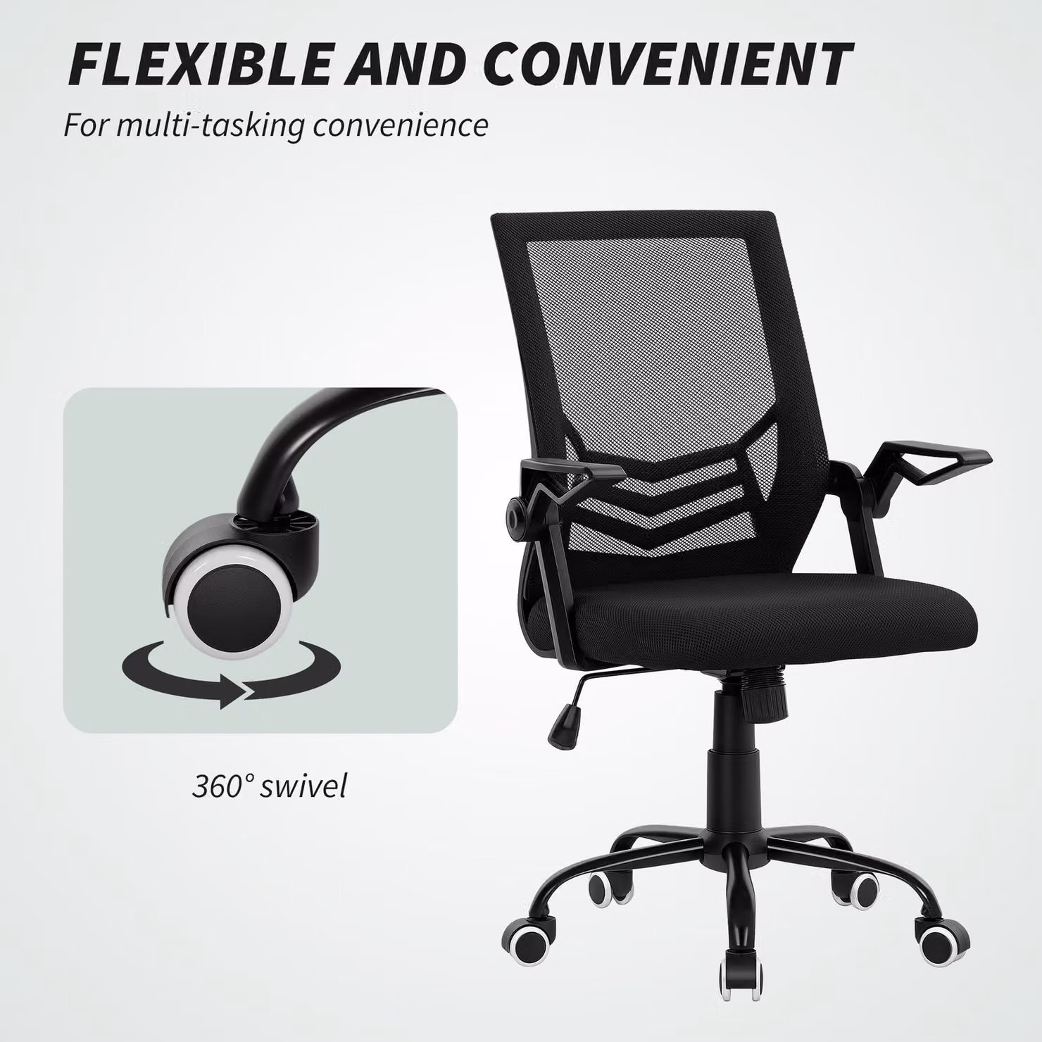 HOMCOM Modern Home Office Furniture Set featuring Computer Desk with Storage Shelf and Ergonomic Mesh Chair in Rustic Brown and Black – 6