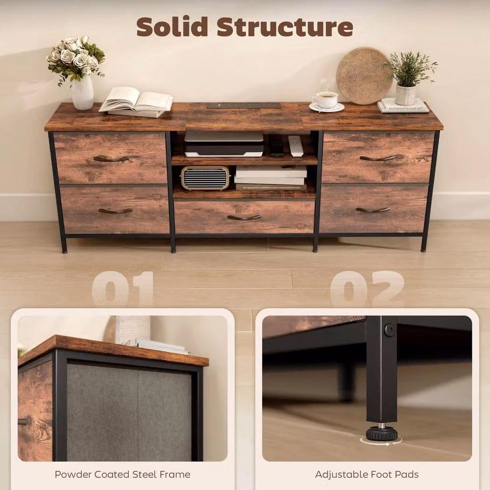 FORGEVIO Industrial TV Unit with Charging Station in Brown, W/D/H: 140 x 30 x 50 cm – 4