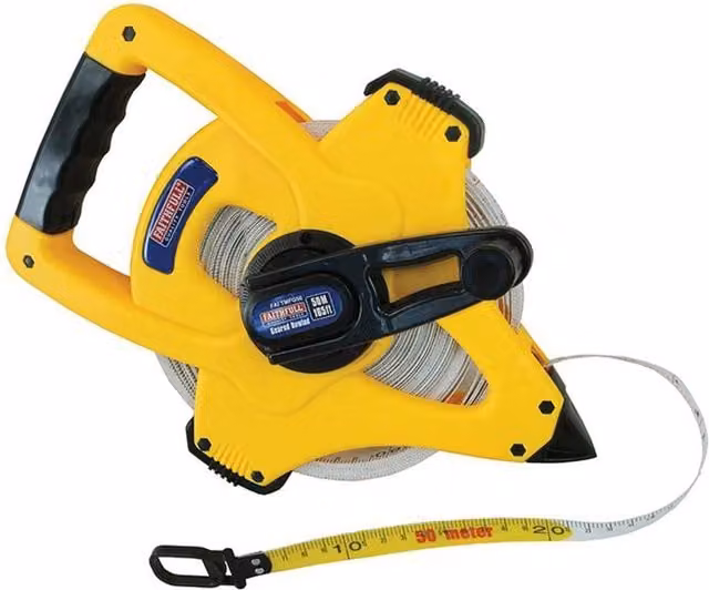 Faithfull Yellow Geared Fibreglass Tape Measure, Length: 50 m, Width: 1.5 cm