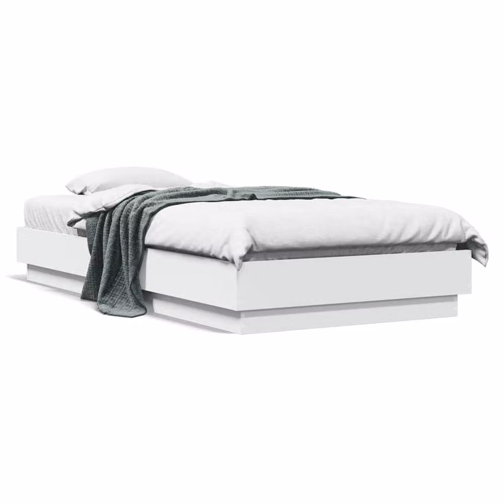 Berkfield Home Modern Small Single Bed Frame with Under-Bed LED Lights, White, W/D/H: 190 x 75 x 23 cm – 1