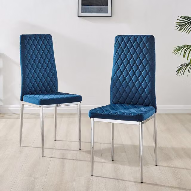 FurnitureboxUK Set of 4 Milan Navy Blue Velvet Dining Chairs with Silver Metal Legs